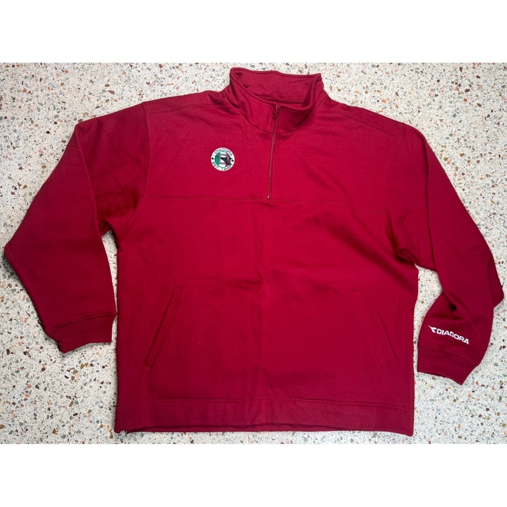 Diadora Vintage Men's 1/4 Zip Red Pullover Side Zip Sweatshirt Size XXL